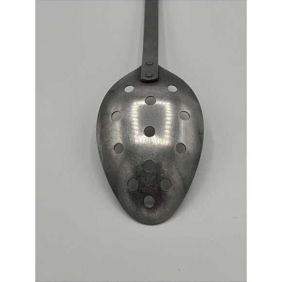 Vintage Spatula Lifter & Slotted Spoon Set Stainless Steel USA 1960s Wood Handle - Picture 7 of 9